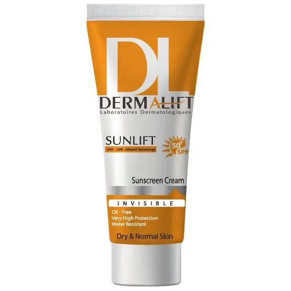 کرم ضد آفتاب بدون رنگ SPF50 پوست خشک درمالیفت 40 میلی گرم